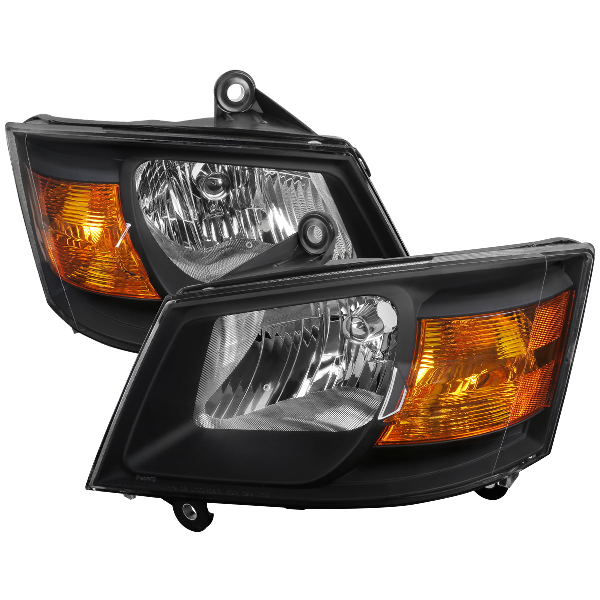 2008-2010 Dodge Grand Caravan Factory Style Crystal Headlights w/ Amber Reflector (Matte Black Housing/Clear Lens)