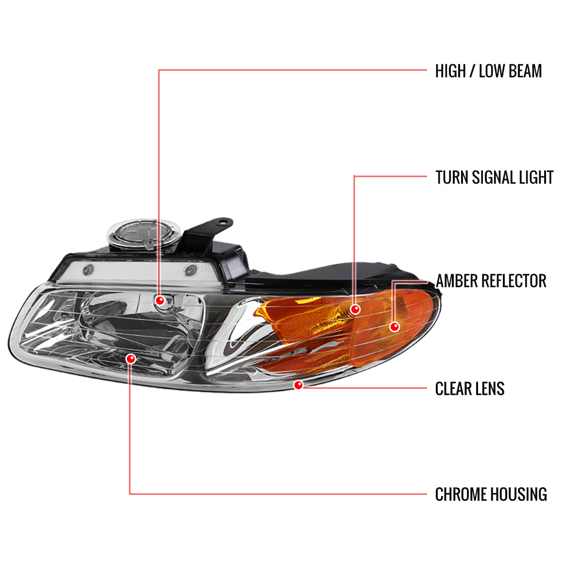 1996-2000 Dodge Caravan Chrysler Voyager/Town & Country Crystal Headlights (Chrome Housing/Clear Lens)
