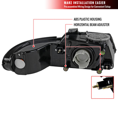 1996-2000 Dodge Caravan Chrysler Voyager/Town & Country Crystal Headlights (Matte Black Housing/Clear Lens)