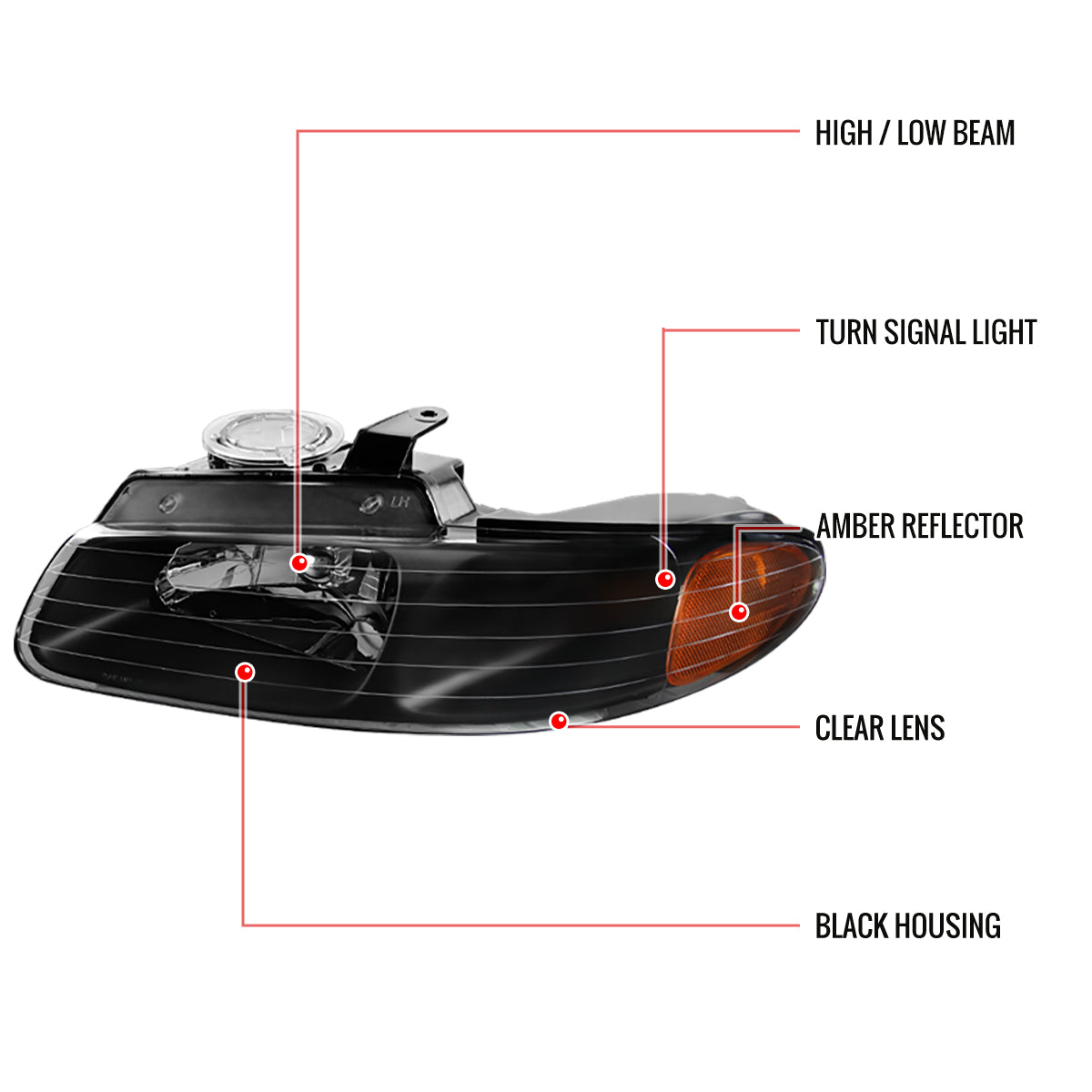 1996-2000 Dodge Caravan Chrysler Voyager/Town & Country Crystal Headlights (Matte Black Housing/Clear Lens)