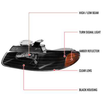 1996-2000 Dodge Caravan Chrysler Voyager/Town & Country Crystal Headlights (Matte Black Housing/Clear Lens)