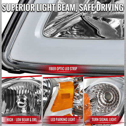 2005â€“2010 Chevrolet Cobalt Pontiac G5 / Pursuit Factory Style Headlights w/ LED DRL Light Strip (Chrome Housing / Clear Lens)