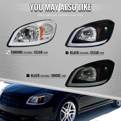 2005â€“2010 Chevrolet Cobalt Pontiac G5 / Pursuit Factory Style Headlights w/ LED DRL Light Strip (Chrome Housing / Clear Lens)