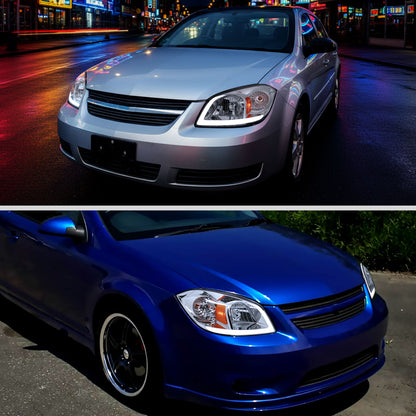 2005â€“2010 Chevrolet Cobalt Pontiac G5 / Pursuit Factory Style Headlights w/ LED DRL Light Strip (Chrome Housing / Clear Lens)