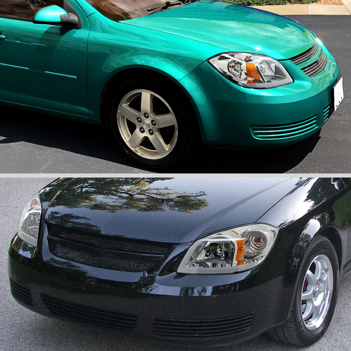 2005â€“2010 Chevrolet Cobalt Pontiac G5 / Pursuit Factory Style Headlights w/ LED DRL Light Strip (Chrome Housing / Clear Lens)