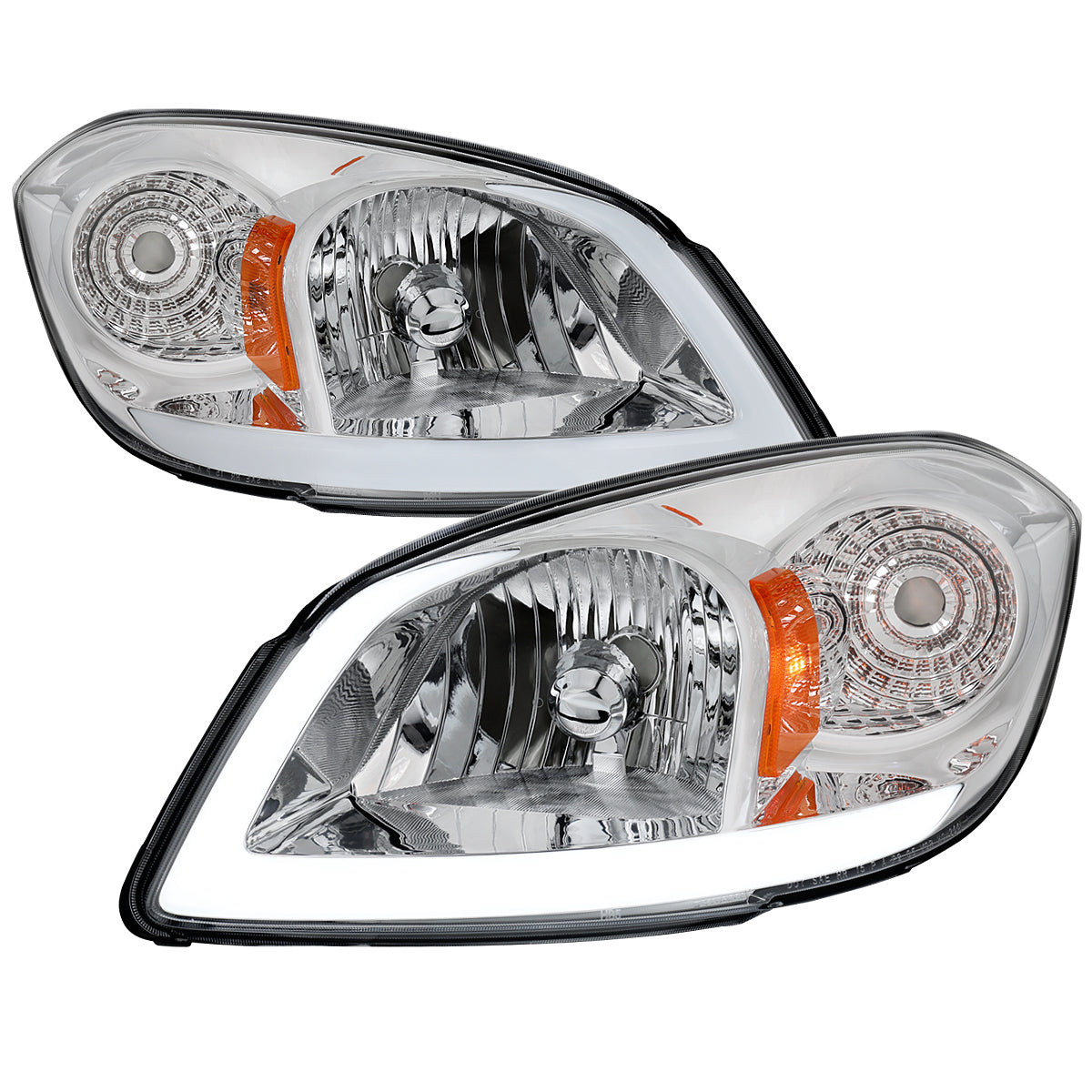 2005â€“2010 Chevrolet Cobalt Pontiac G5 / Pursuit Factory Style Headlights w/ LED DRL Light Strip (Chrome Housing / Clear Lens)