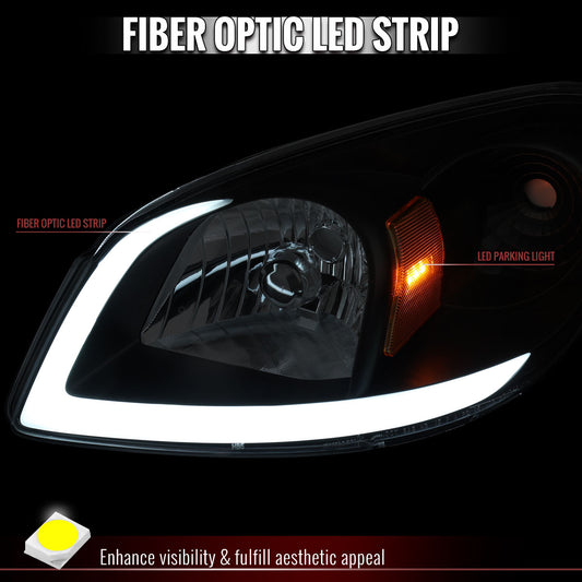 2005â€“2010 Chevrolet Cobalt Pontiac G5 / Pursuit LED Bar Projector Headlights w/ LED DRL Light Tube (Black Housing / Clear Lens)