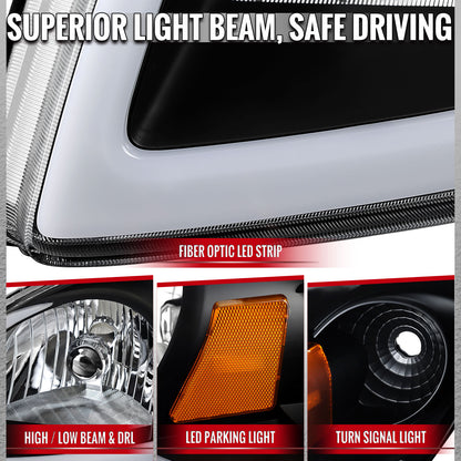 2005â€“2010 Chevrolet Cobalt Pontiac G5 / Pursuit LED Bar Projector Headlights w/ LED DRL Light Tube (Black Housing / Clear Lens)