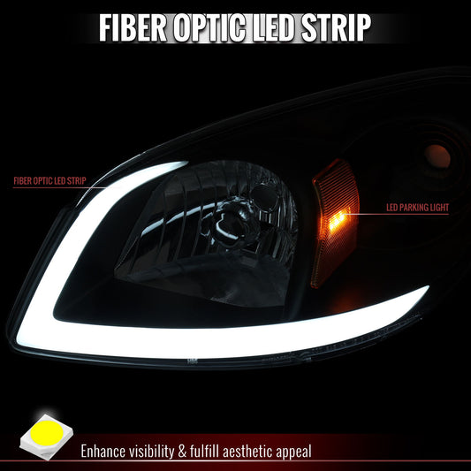 2005â€“2010 Chevrolet Cobalt Pontiac G5 / Pursuit Factory Style Headlights w/ LED DRL Light Strip (Black Housing / Smoked Lens)
