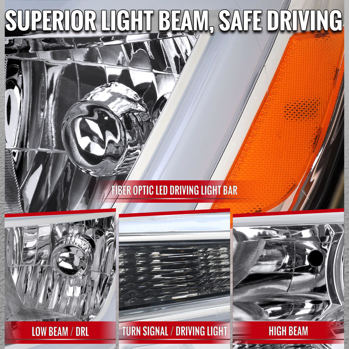 2015-2022 Chevrolet Colorado Factory Style Headlights with Sequential Switchback LED Bar Turn Signal (Chrome Housing / Clear Lens)