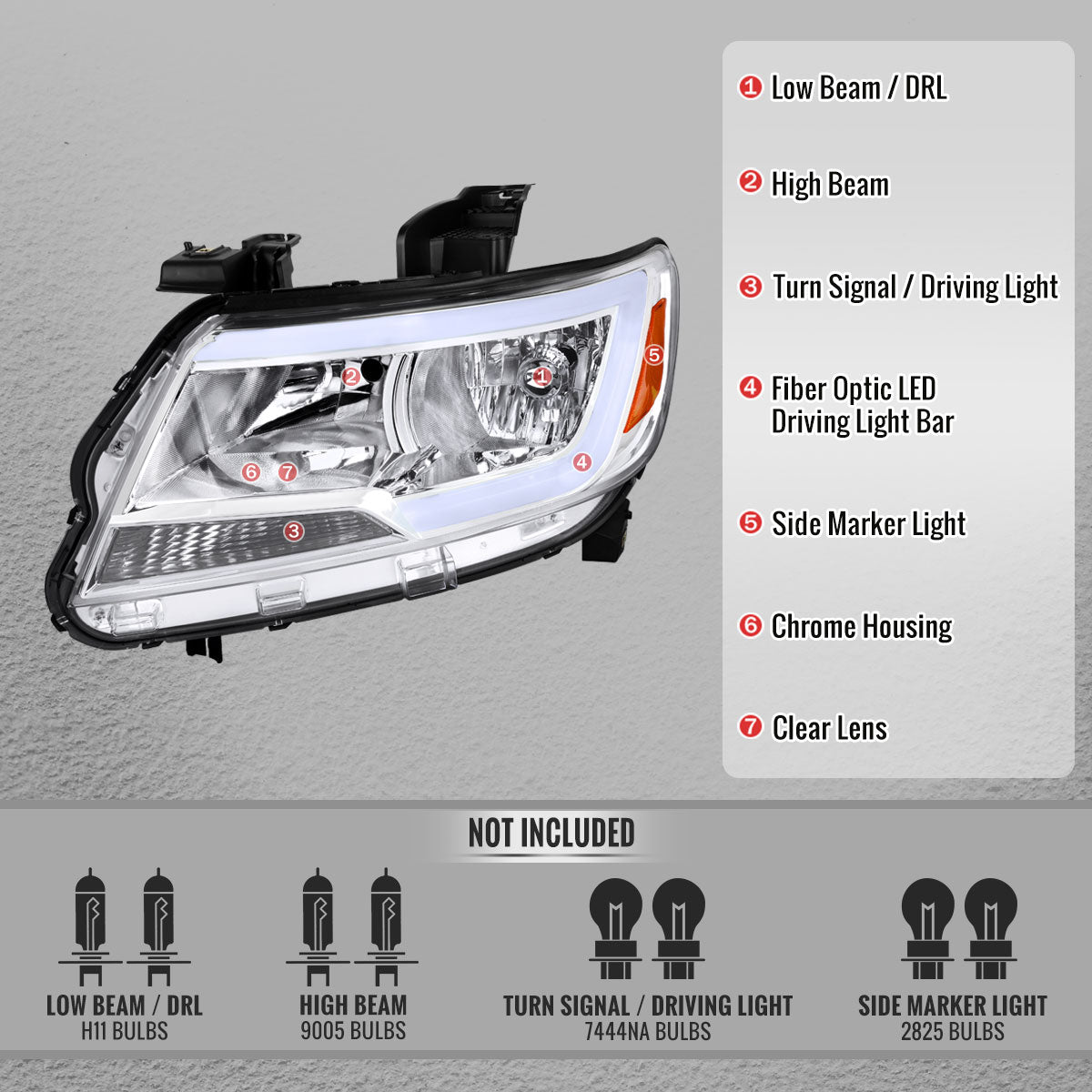 2015-2022 Chevrolet Colorado Factory Style Headlights with Sequential Switchback LED Bar Turn Signal (Chrome Housing / Clear Lens)