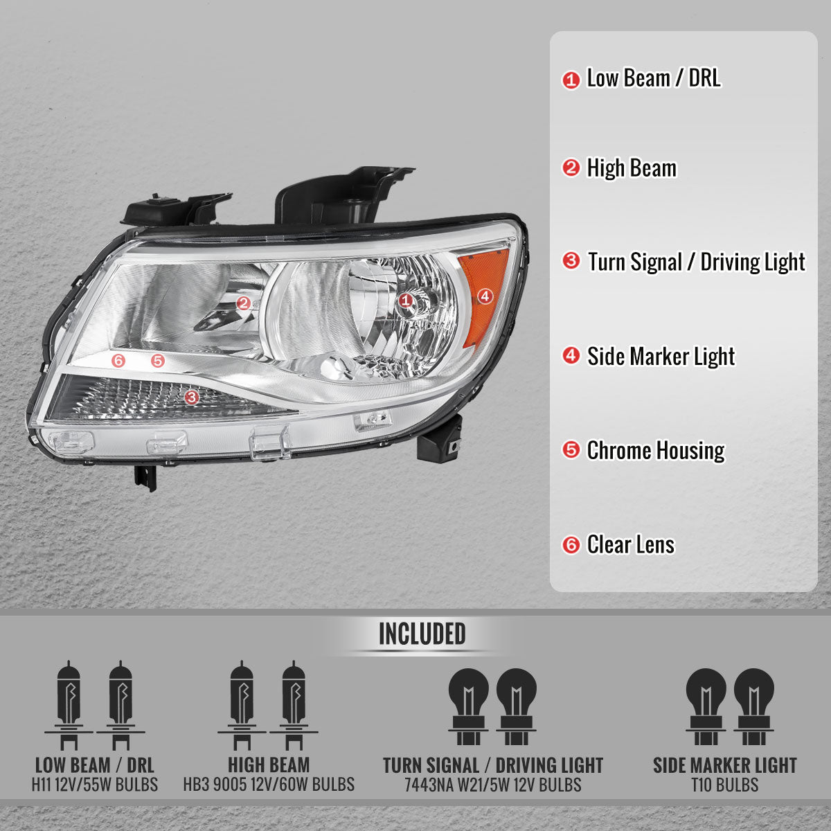 2015-2022 Chevrolet Colorado Factory Headlights (Chrome Housing / Clear Lens)