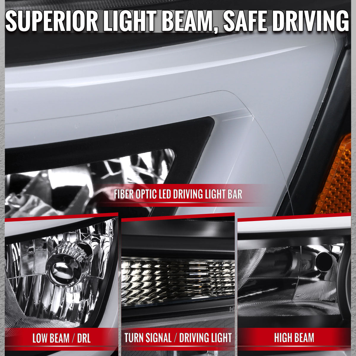2015-2022 Chevrolet Colorado Factory Style Headlights with Sequential Switchback LED Bar Turn Signal (Black Housing / Clear Lens)