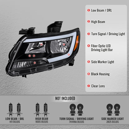 2015-2022 Chevrolet Colorado Factory Style Headlights with Sequential Switchback LED Bar Turn Signal (Black Housing / Clear Lens)