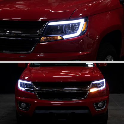 2015-2022 Chevrolet Colorado Factory Style Headlights with Sequential Switchback LED Bar Turn Signal (Black Housing / Clear Lens)