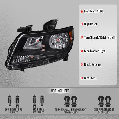 2015-2022 Chevrolet Colorado Factory Style Headlights (Black Housing / Clear Lens)