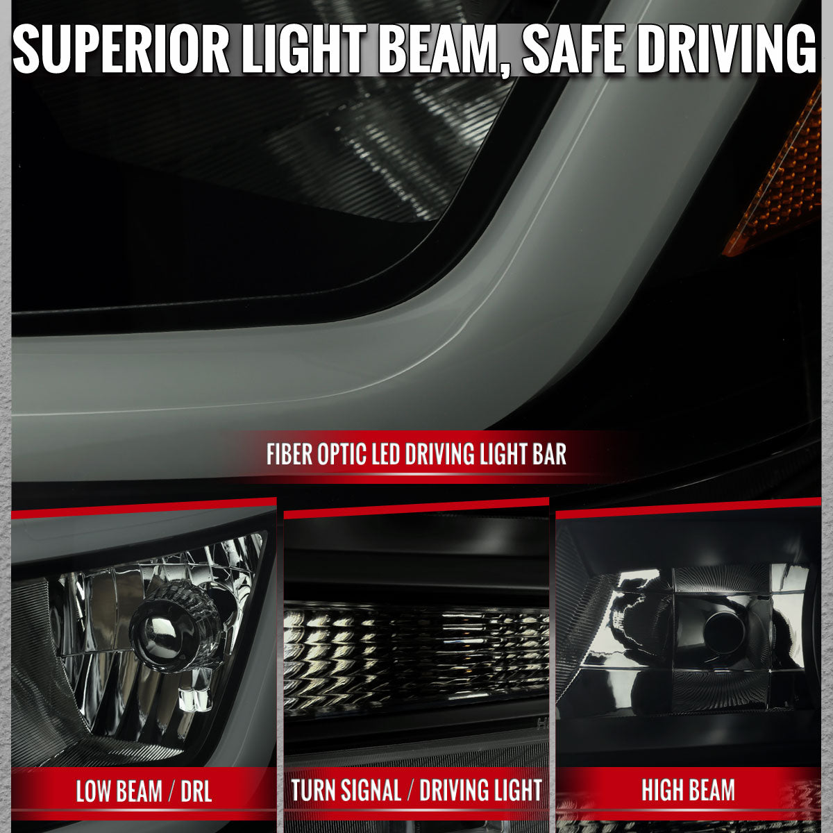 2015-2022 Chevrolet Colorado Factory Style Headlights with Sequential Switchback LED Bar Turn Signal (Matte Black Housing / Smoked Lens)