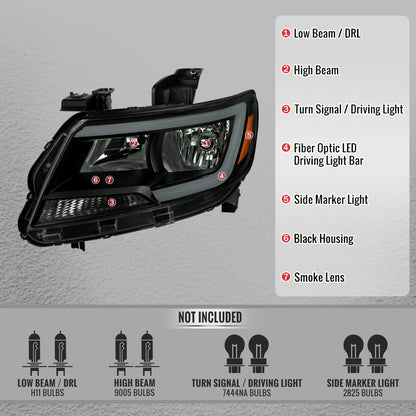 2015-2022 Chevrolet Colorado Factory Style Headlights with Sequential Switchback LED Bar Turn Signal (Matte Black Housing / Smoked Lens)
