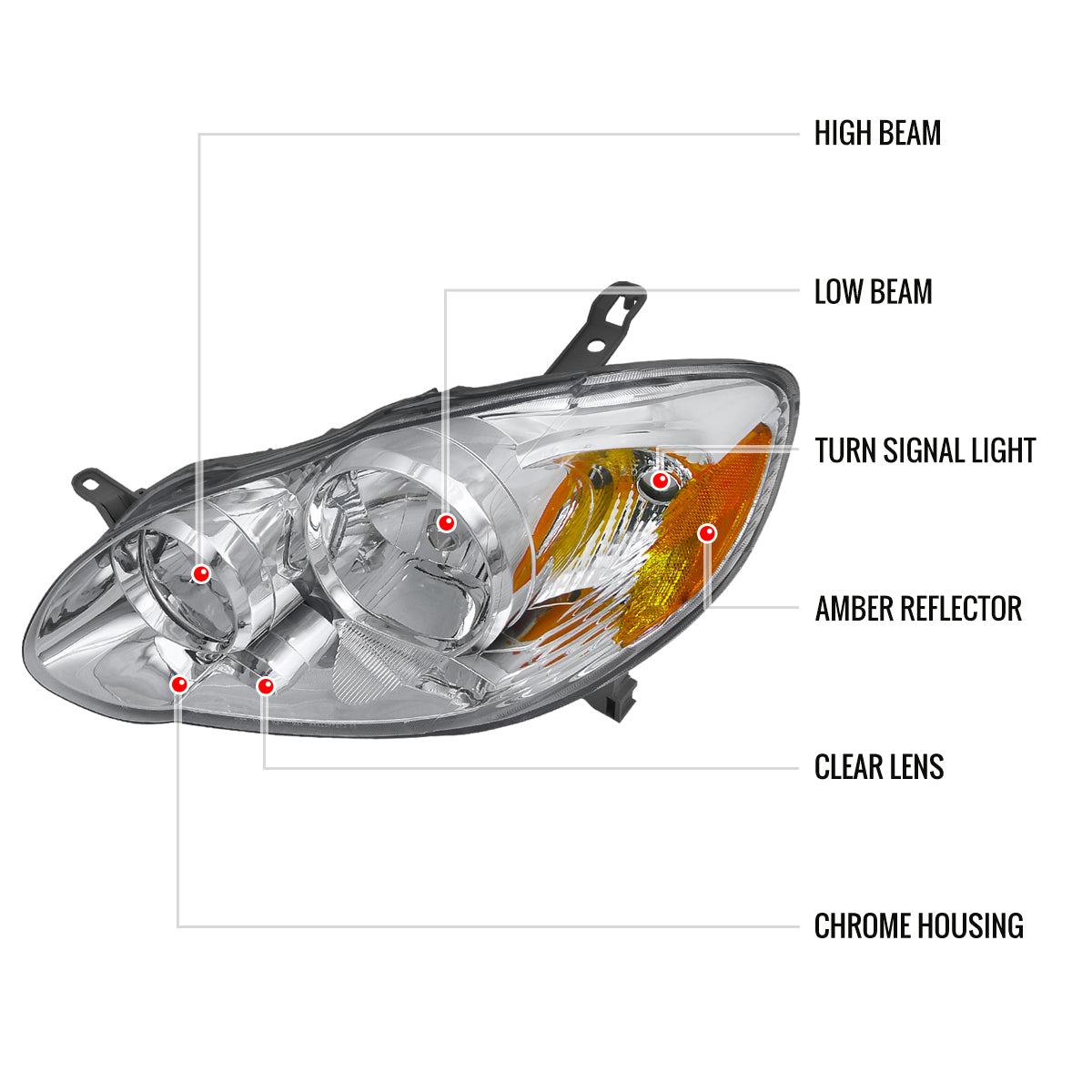 2003-2008 Toyota Corolla Factory Style Headlights (Chrome Housing/Clear Lens)