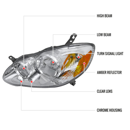 2003-2008 Toyota Corolla Factory Style Headlights (Chrome Housing/Clear Lens)