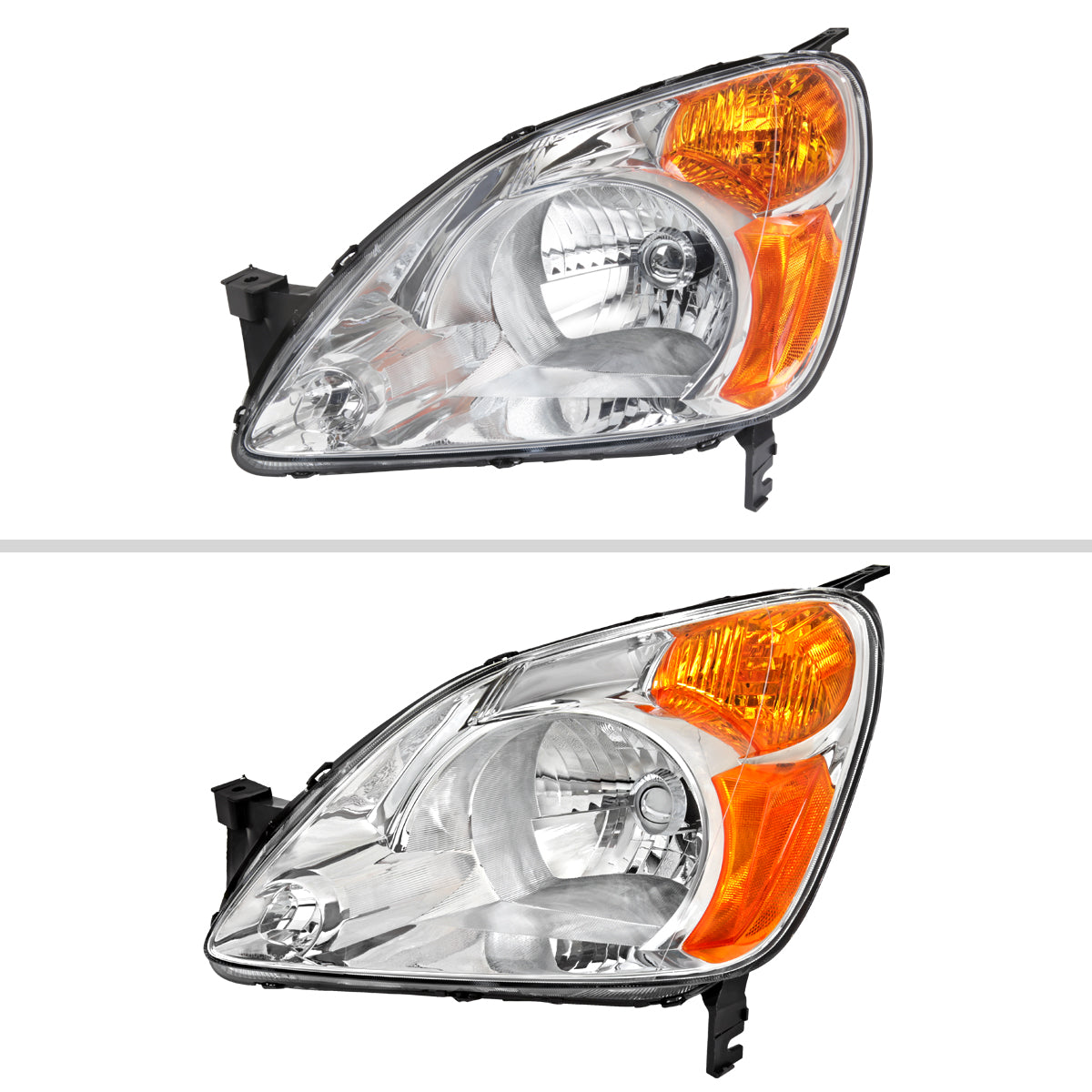2002-2004 Honda CR-V Factory Style Headlights with Amber Reflector (Chrome Housing/Clear Lens)