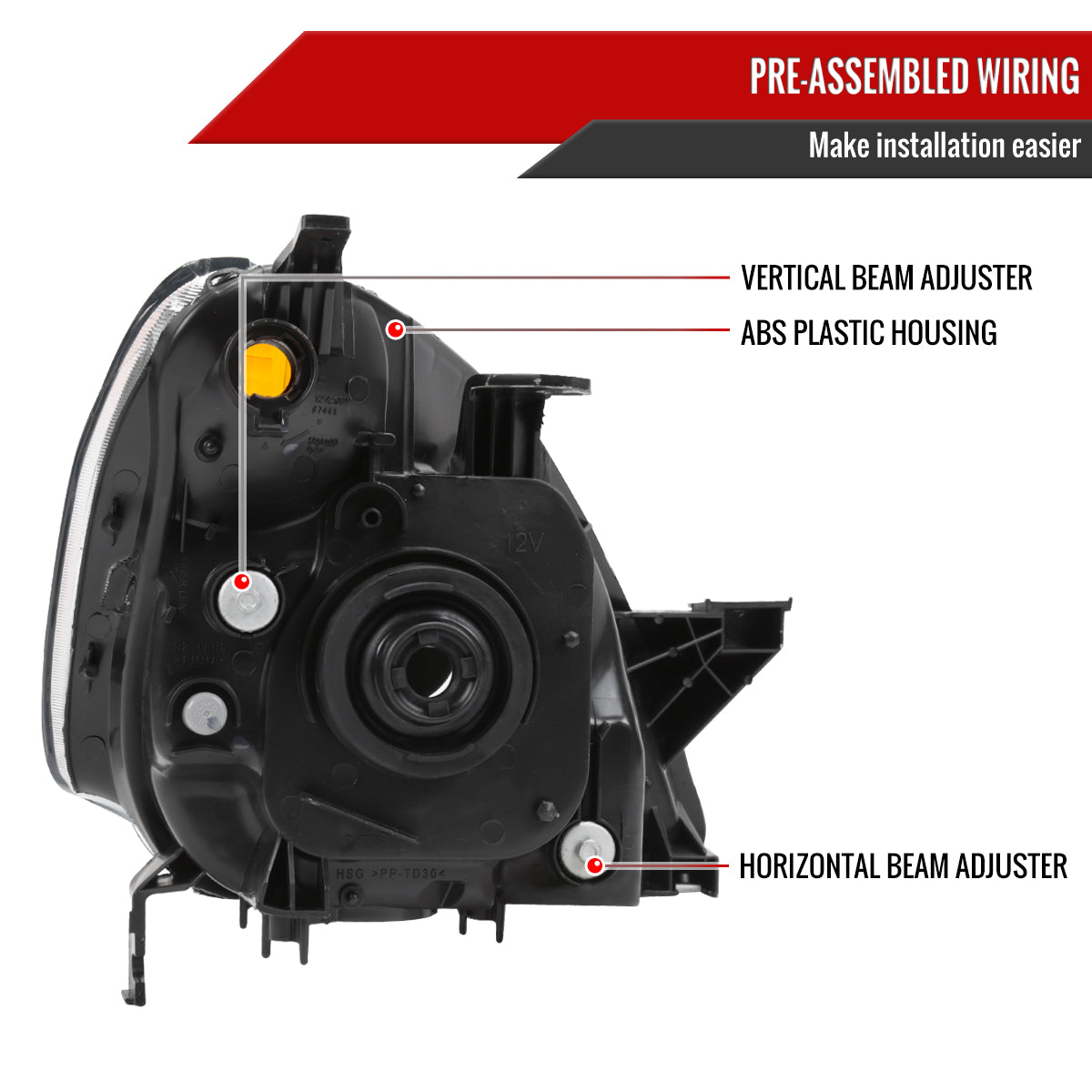 2002-2004 Honda CR-V Factory Style Headlights with Amber Reflector (Matte Black Housing/Clear Lens)
