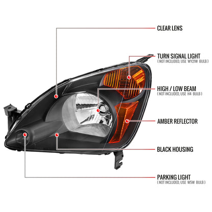 2002-2004 Honda CR-V Factory Style Headlights with Amber Reflector (Matte Black Housing/Clear Lens)
