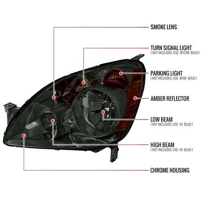 2005-2006 Honda CR-V Factory Style JP Headlights with Amber Reflectors (Chrome Housing/Smoked Lens)