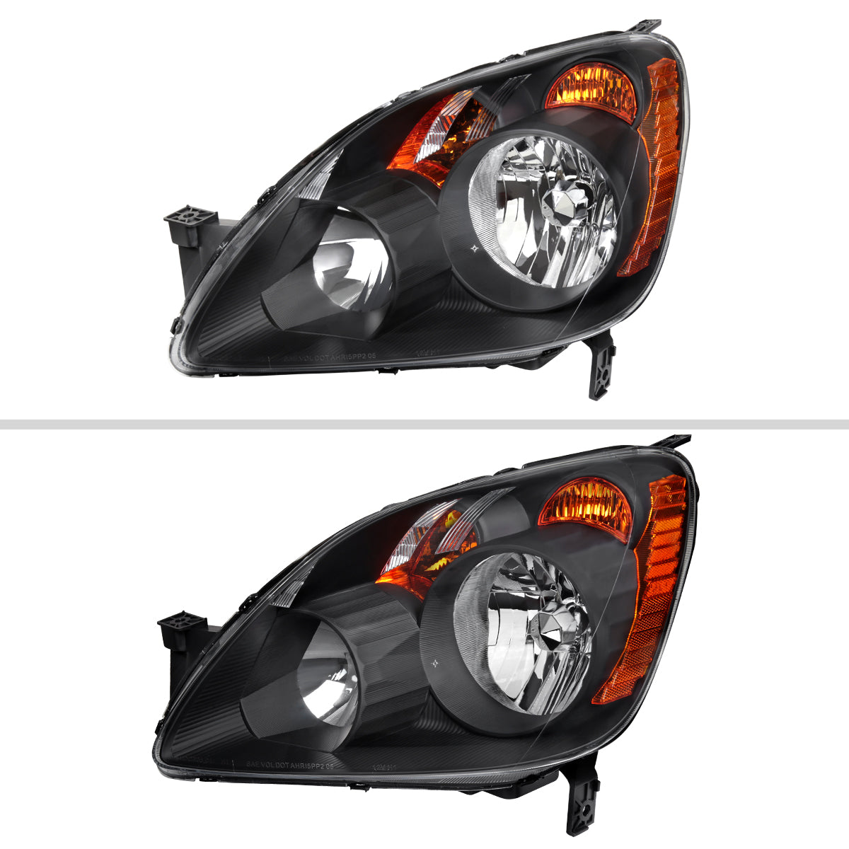2005-2006 Honda CR-V Factory Style JP Headlights with Amber Reflectors (Matte Black Housing/Clear Lens)