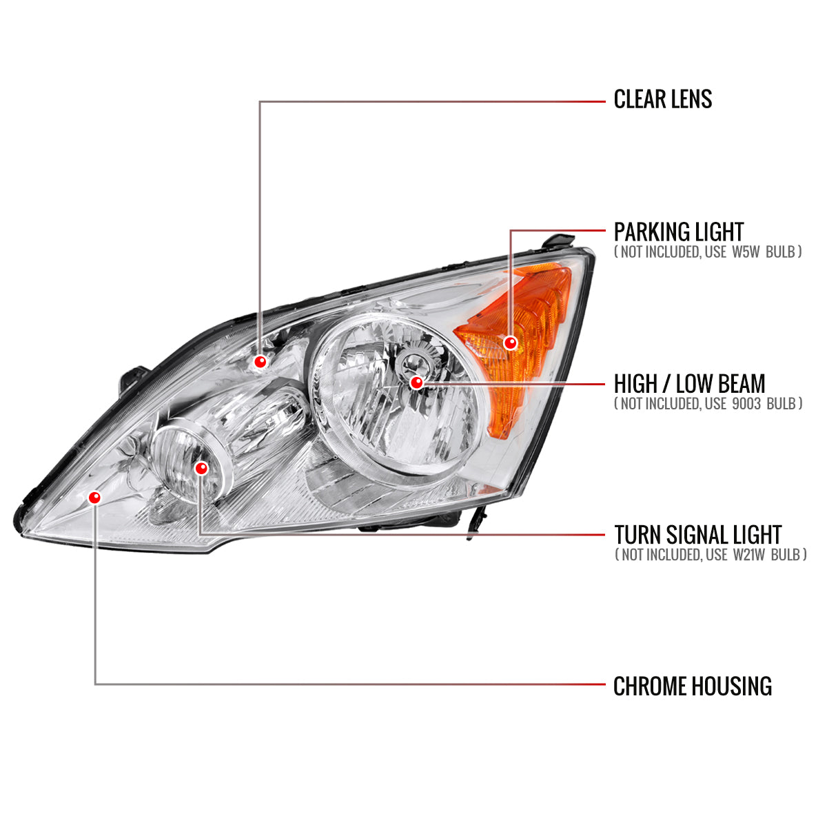 2007-2011 Honda CR-V Factory Style Headlights (Chrome Housing/Clear Lens)