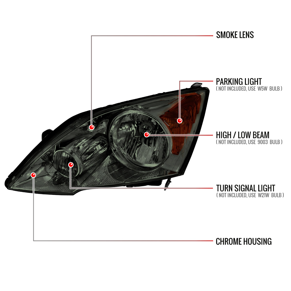 2007-2011 Honda CR-V Factory Style Headlights (Chrome Housing/Smoked Lens)