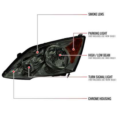 2007-2011 Honda CR-V Factory Style Headlights (Chrome Housing/Smoked Lens)