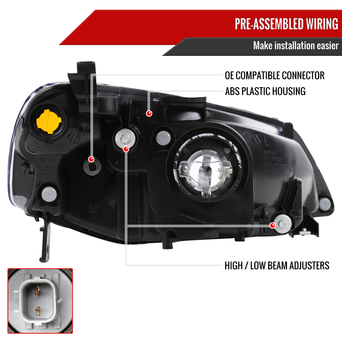 2001-2003 Honda Civic Factory Style Headlights (Matte Black Housing/Clear Lens)