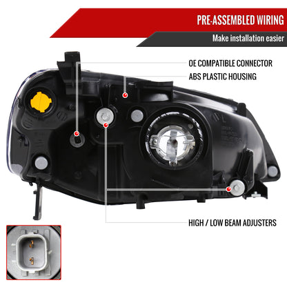 2001-2003 Honda Civic Factory Style Headlights (Matte Black Housing/Clear Lens)