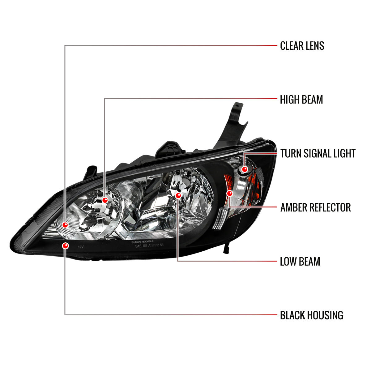 2004-2005 Honda Civic Crystal Headlights (Matte Black Housing/Clear Lens)