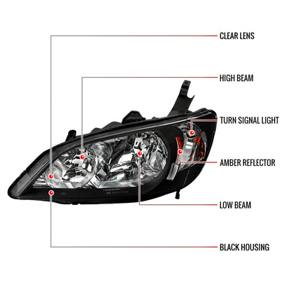 2004-2005 Honda Civic Crystal Headlights (Matte Black Housing/Clear Lens)