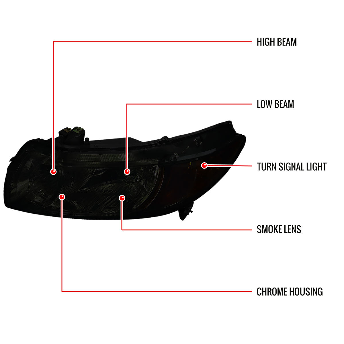 2006-2011 Honda Civic Coupe Factory Style Crystal Headlights (Chrome Housing/Smoked Lens)