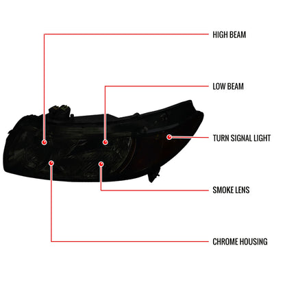 2006-2011 Honda Civic Coupe Factory Style Crystal Headlights (Chrome Housing/Smoked Lens)