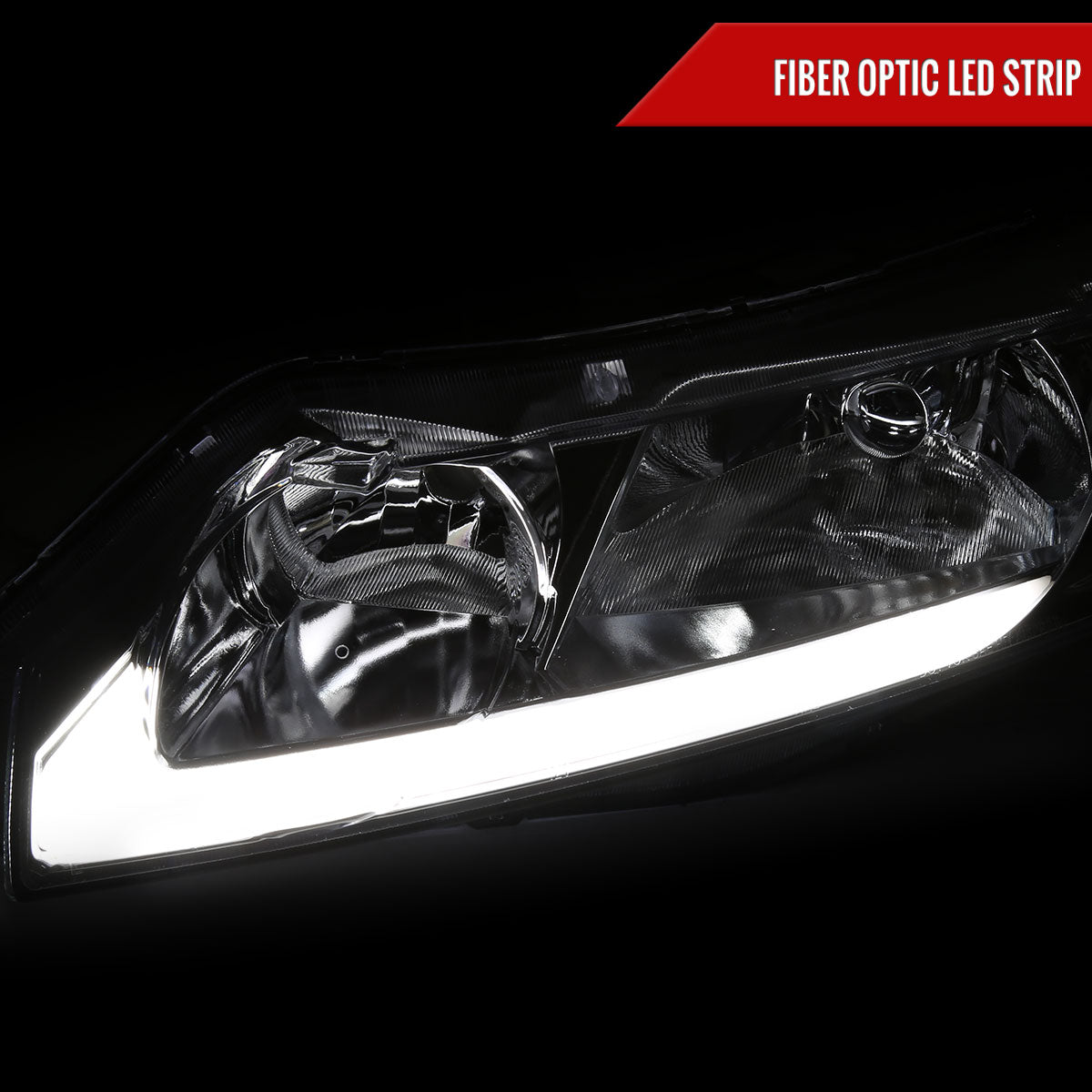 2006-2011 Honda Civic 4DR Sedan Factory Style Headlights w/ LED Strip (Chrome Housing/Clear Lens)