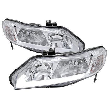 2006-2011 Honda Civic 4DR Sedan Factory Style Headlights w/ LED Strip (Chrome Housing/Clear Lens)
