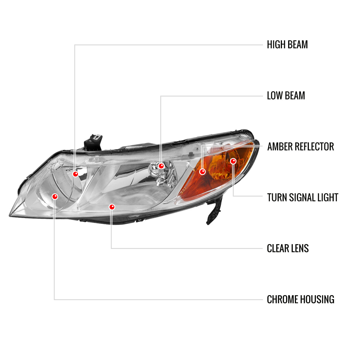 2006-2011 Honda Civic Sedan Factory Style Headlights (Chrome Housing/Clear Lens)