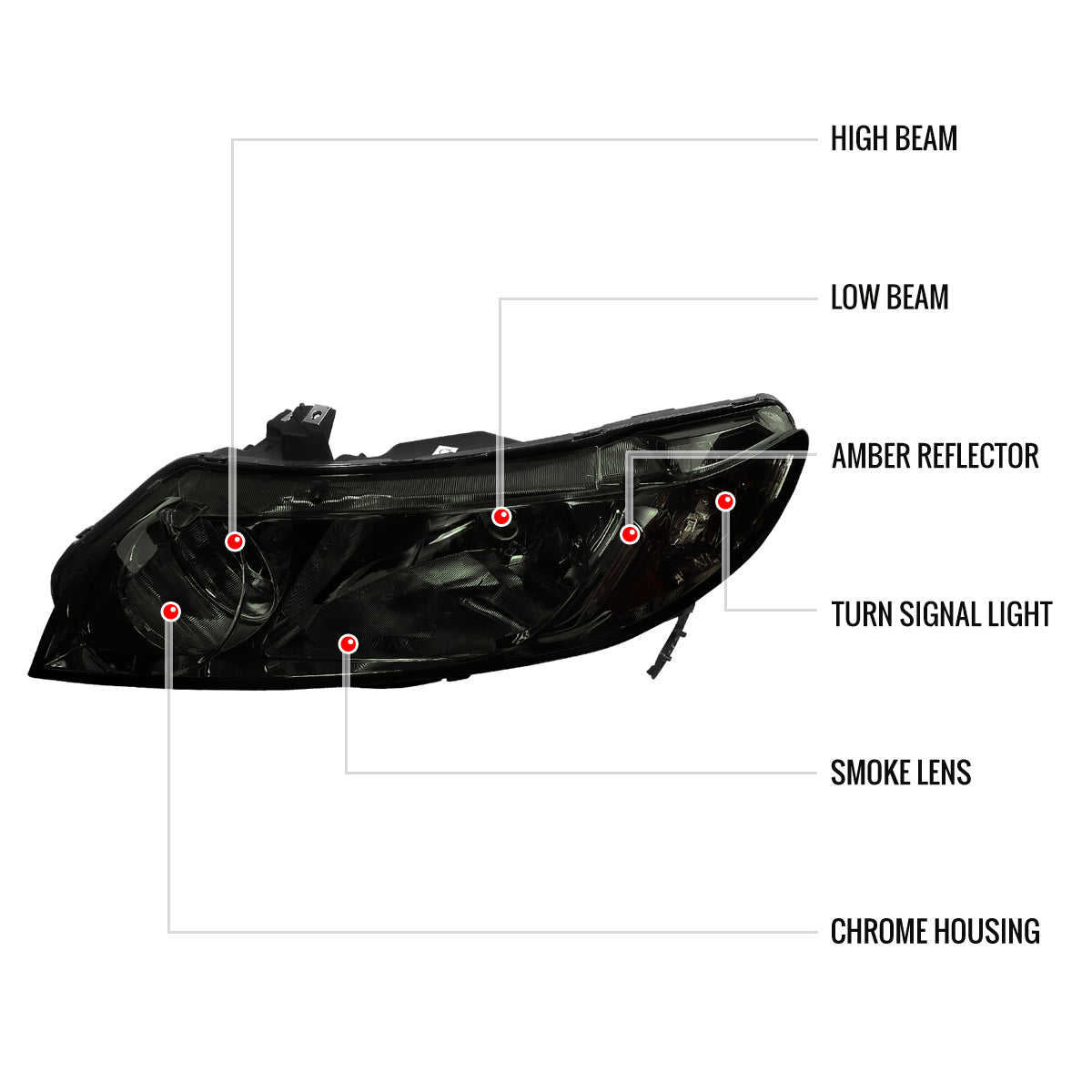 2006-2011 Honda Civic Sedan Crystal Headlights (Chrome Housing/Smoked Lens)