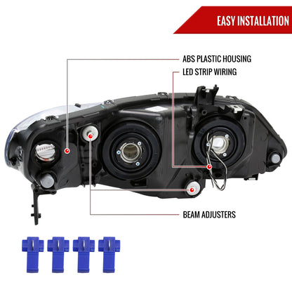 2006-2011 Honda Civic 4DR Sedan Factory Style Headlights w/ LED Strip (Matte Black Housing/Clear Lens)