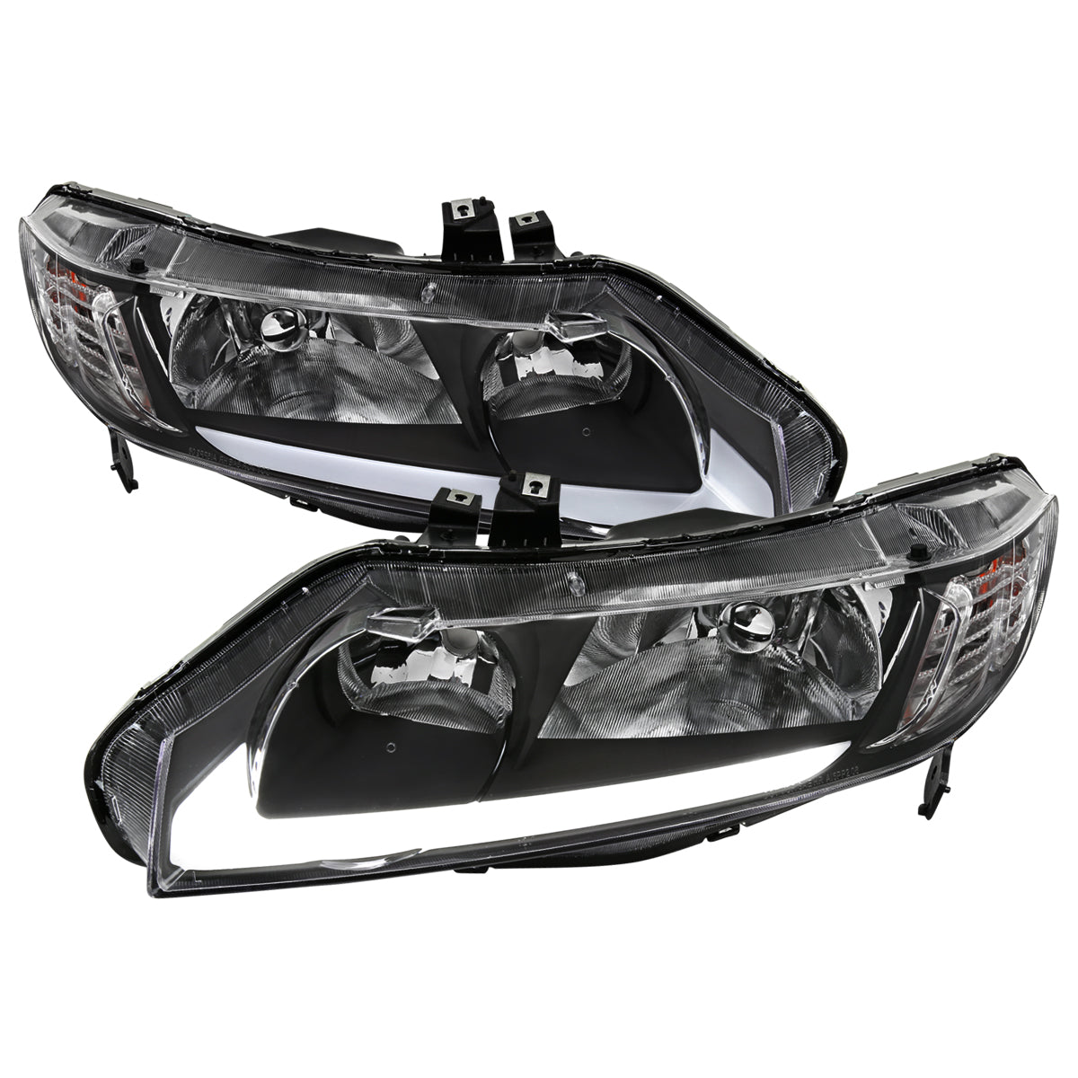 2006-2011 Honda Civic 4DR Sedan Factory Style Headlights w/ LED Strip (Matte Black Housing/Clear Lens)