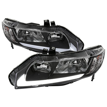 2006-2011 Honda Civic 4DR Sedan Factory Style Headlights w/ LED Strip (Matte Black Housing/Clear Lens)
