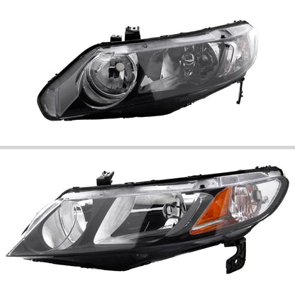 2006-2011 Honda Civic Sedan Crystal Headlights (Matte Black Housing/Clear Lens)