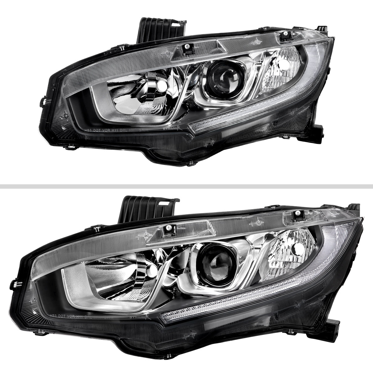 2016-2021 Honda Civic LED Strip Factory Style Projector Headlights (Chrome Housing/Clear Lens)