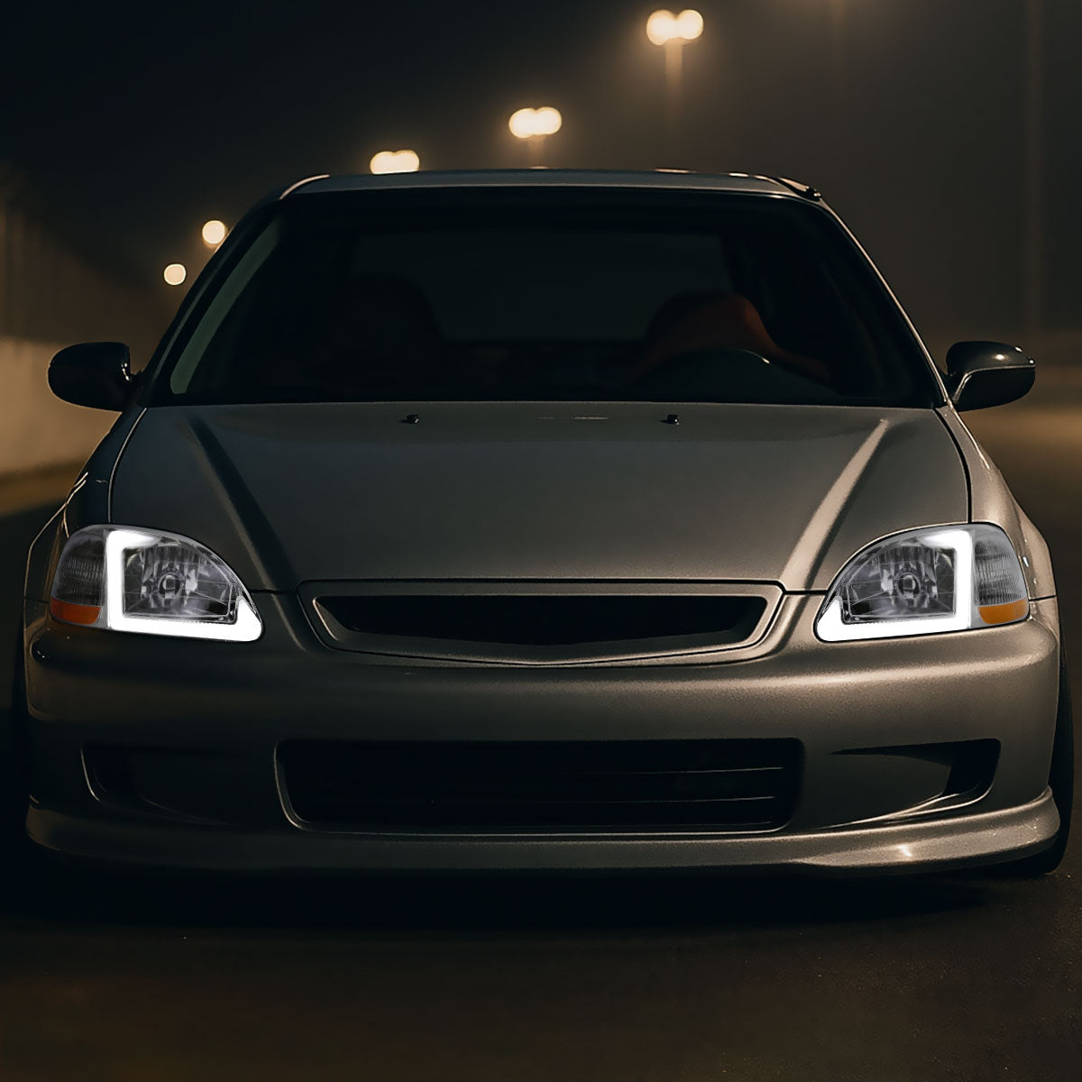 1996-1998 Honda Civic Coupe/Sedan LED Bar Factory Style Headlights (Chrome Housing/Clear Lens)