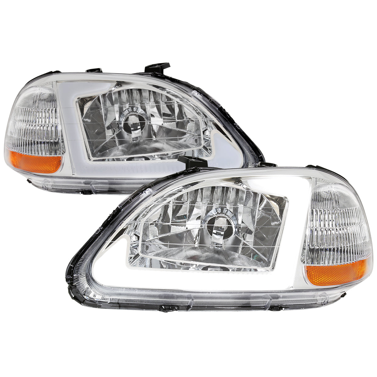1996-1998 Honda Civic Coupe/Sedan LED Bar Factory Style Headlights (Chrome Housing/Clear Lens)
