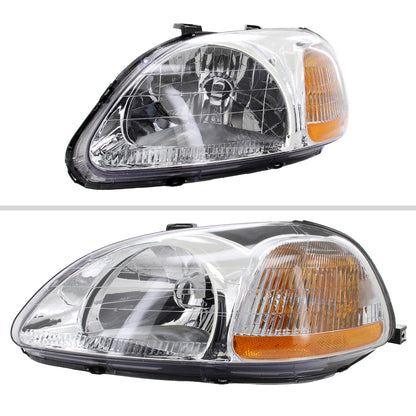 1996-1998 Honda Civic Crystal Headlights (Chrome Housing/Clear Lens)